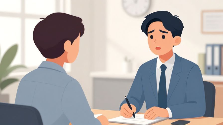 Illustration%20of%20a polite conversation between colleagues, one looking concerned and asking formally what happened, office setting, bright colors