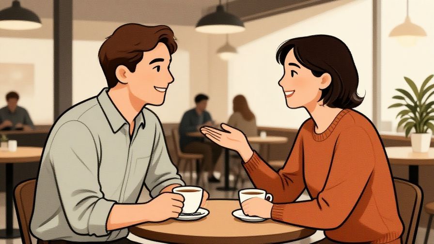 Illustration%20of%20a polite conversation in a cafe with two people smiling and one gently asking for a favor, illustrated style