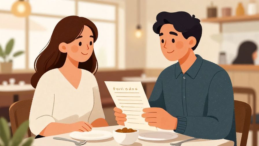 Illustration%20of%20a polite diner%20asking to see the menu%20with a friendly smile%20in a mid-range restaurant%2C natural lighting%2C illustrated style
