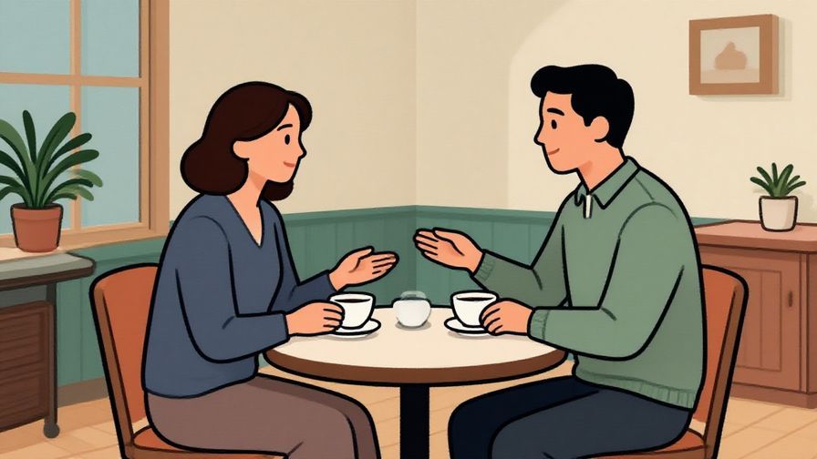Illustration%20of%20a polite exchange in a tea room with respectful body language, soft colors, illustrated style