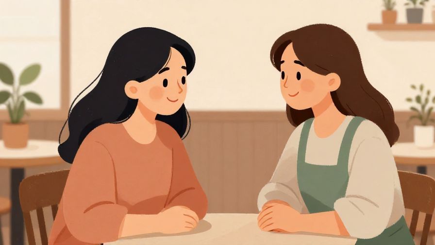 Illustration%20of%20a polite person asking a stranger for help with a gentle smile%2C soft indoor cafe background%2C illustrated style