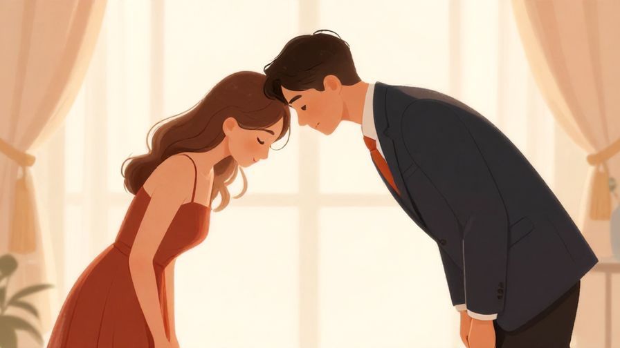 Illustration%20of%20a polite person bowing in a warm setting, soft lighting, elegant colors