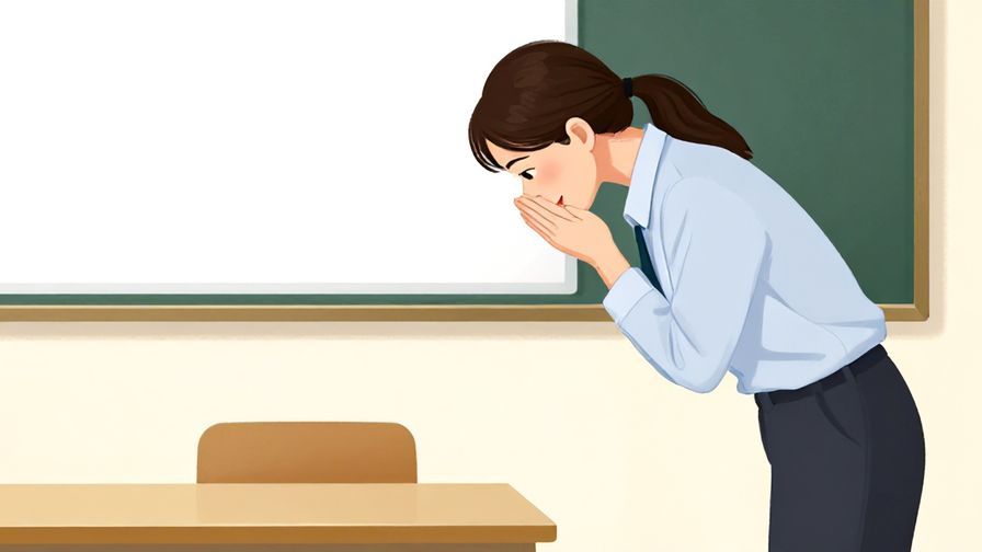 Illustration%20of%20a polite person bowing slightly while asking a question in a formal setting, like a classroom or office, illustrated style