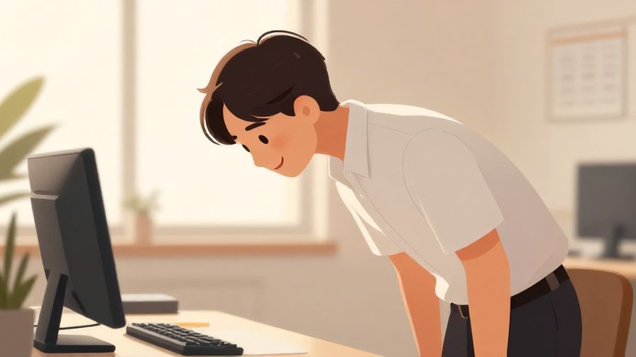 Illustration%20of%20a polite person bowing slightly with a soft smile, indoor office environment, warm lighting, illustrated style