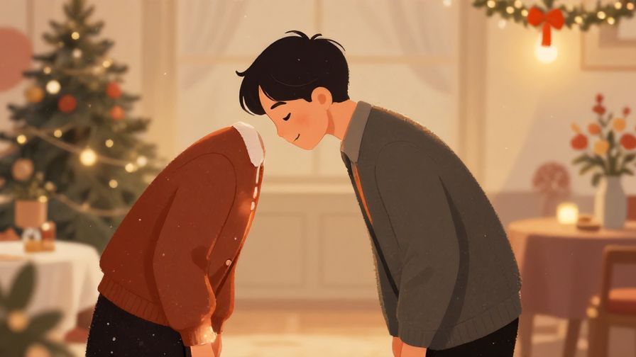 Illustration%20of%20a polite person bowing slightly with a warm smile, in a festive setting with decorations and soft lighting, illustrated style