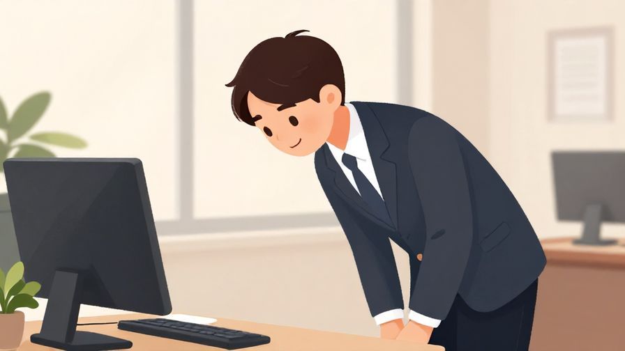 Illustration%20of%20a polite person bowing slightly with a gentle smile, office setting, soft lighting, calm colors, illustrated style