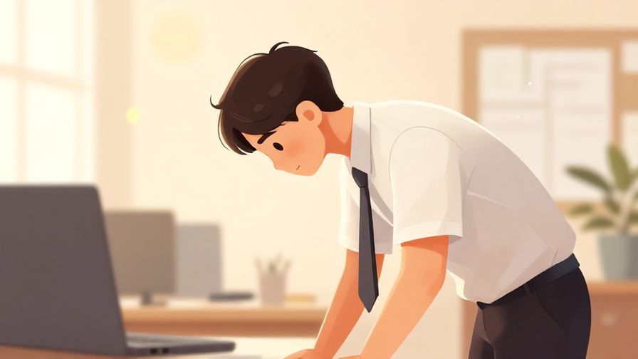 Illustration%20of%20a polite person bowing slightly, soft office background, warm lighting