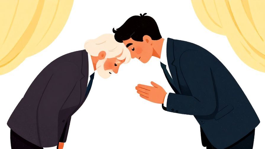 Illustration%20of%20a polite person bowing slightly while speaking%2C formal background%2C vibrant%20colors%2C%20illustrated%20style