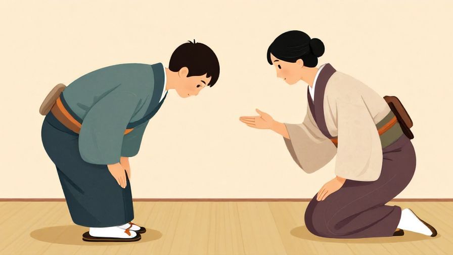 Illustration%20of%20a polite person bowing slightly and gesturing for another to go first, traditional Japanese setting, gentle colors