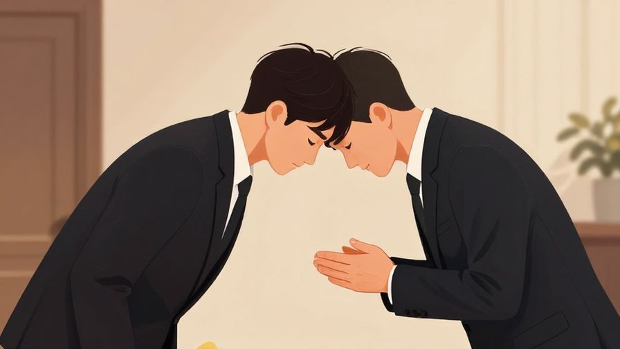 Illustration%20of%20a polite person bowing slightly while speaking in a formal setting, soft lighting, detailed background, illustrated style
