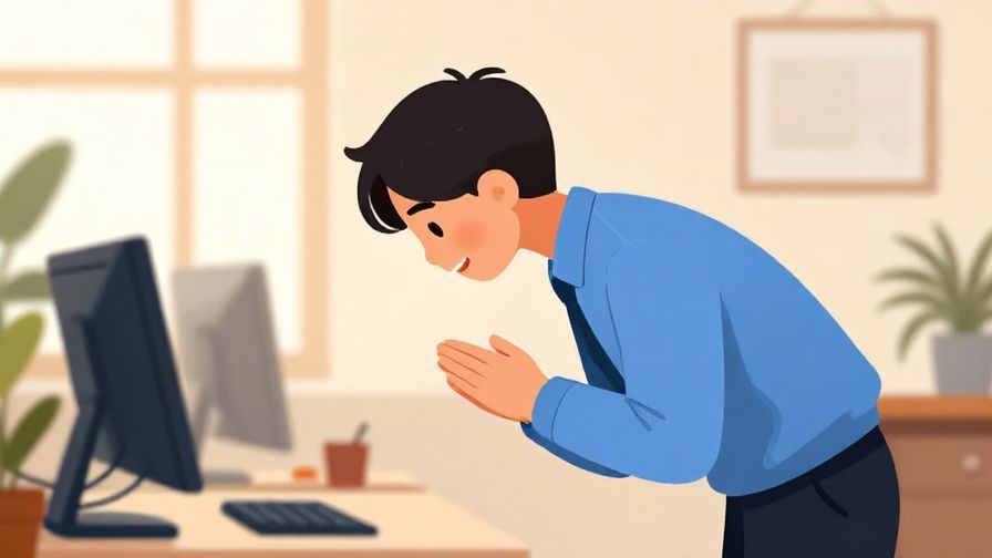 Illustration%20of%20a polite person bowing slightly while speaking, with soft office background, warm lighting, vibrant colors, illustrated style