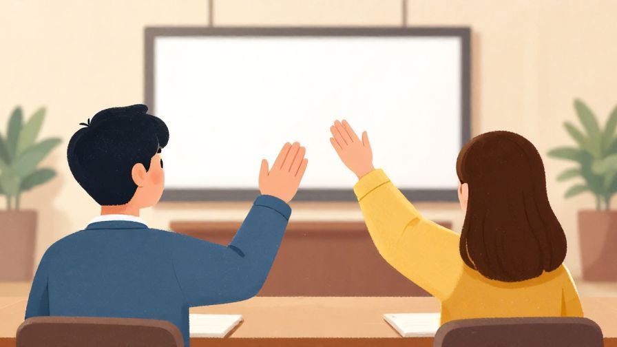 Illustration%20of%20a polite person gently raising their hand in a formal meeting room, with soft lighting and neat background, vibrant colors, illustrated style