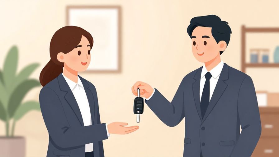 Illustration%20of%20a polite person handing over car keys with a gentle smile, indoors with neat surroundings