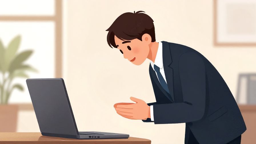 Illustration%20of%20a polite person slightly bowing while speaking, formal interior, bright and detailed colors