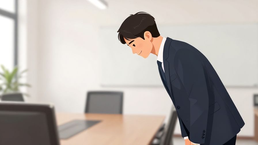 Illustration%20of%20a polite person smiling and bowing slightly, with a background of an office or meeting room