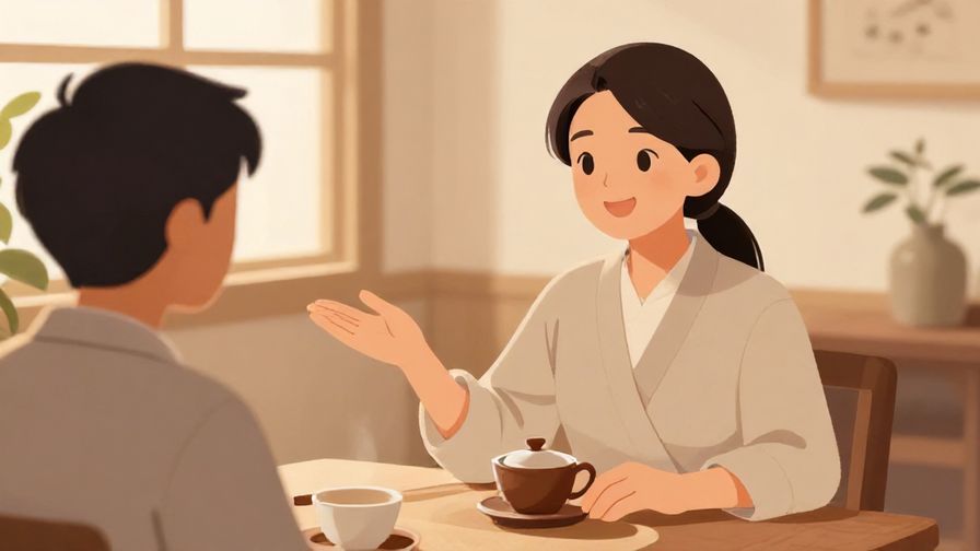 Illustration%20of%20a polite person smiling and gesturing invitingly%2C indoor setting%20like%20a%20tea%20room%2C soft%20lighting%2C warm%20colors%2C illustrated%20style