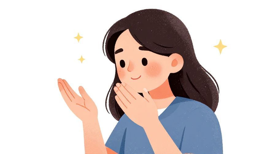 Illustration%20of%20a polite person smiling gently while gesturing to someone to close their mouth, with soft dots and stars
