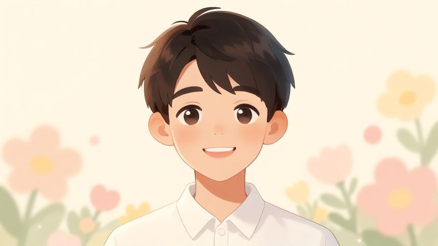 Illustration%20of%20a polite person smiling warmly%20with%20soft%20pastel%20flowers%20in%20the%20background%2C%20gentle%20lighting.