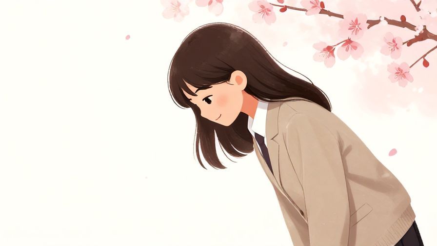 Illustration%20of%20a polite young person bowing slightly with a gentle smile, soft pastel background with floating sakura petals, illustrated style