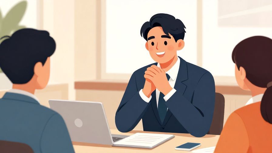 Illustration%20of%20a polite%20business%20person%20smiling%20and%20nodding%20in%20a%20formal%20meeting%20room%2C%20vibrant%20colors%2C%20illustrated%20style