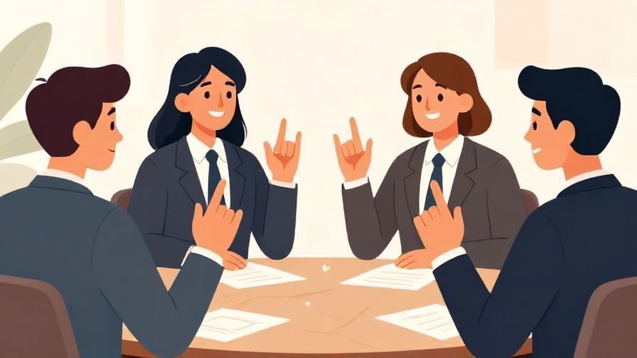 Illustration%20of%20a polite%20business%20setting%20with%20people%20smiling%20and%20gesturing%20to%20play%20rock%20paper%20scissors%2C%20formal%20attire%2C%20illustrated%20style