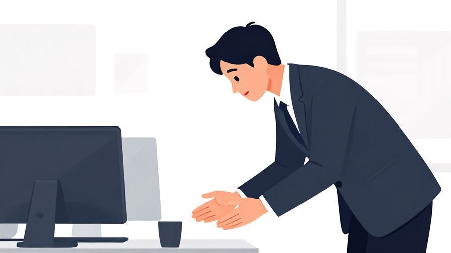 Illustration%20of%20a polite%20businessperson%20bowing%20slightly%20while%20offering%20help%2C%20office%20background%2C%20illustrated%20style