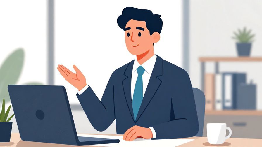 Illustration%20of%20a polite%20businessperson%20gently%20smiling%20and%20gesturing%20calmly%20in%20a%20modern%20office%20environment%2C%20vibrant%20colors%2C%20illustrated%20style