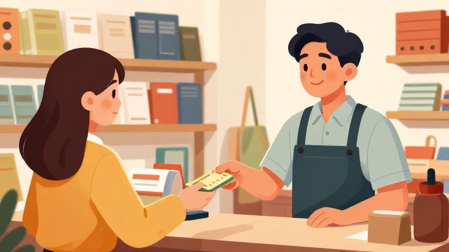 Illustration%20of%20a polite%20customer%20offering%20cash%20to%20a%20shopkeeper%20with%20a%20soft%20smile%20in%20a%20well-lit%20store%2C%20vibrant%20colors%2C%20illustrated%20style