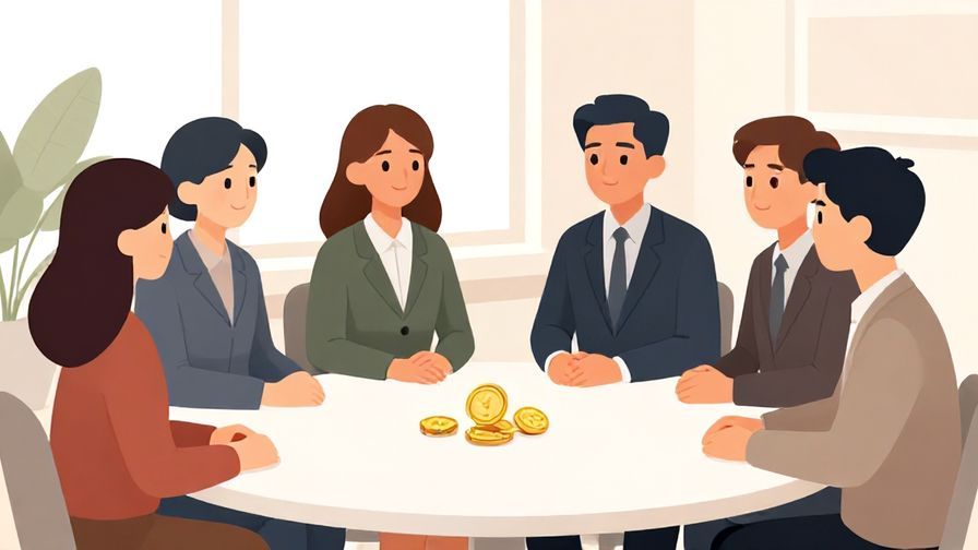 Illustration%20of%20a polite%20group%20chatting%20and%20getting%20ready%20to%20flip%20a%20coin%20in%20a%20bright%20room%2C%20friendly%20formal%20atmosphere%2C%20illustrated%20style