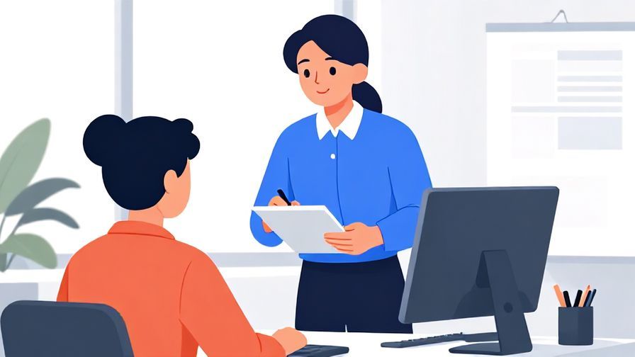 Illustration%20of%20a polite%20manager%20asking%20an%20employee%20to%20adjust%20their%20behavior%20with%20a%20gentle%20smile%2C%20office%20setting%2C%20vibrant%20colors
