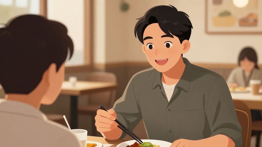 Illustration%20of%20a polite%20person%20gently%20inviting%20someone%20to%20eat%2C%20soft%20lighting%2C%20warm%20smile%2C%20detailed%20background%20of%20a%20cafe%20or%20restaurant