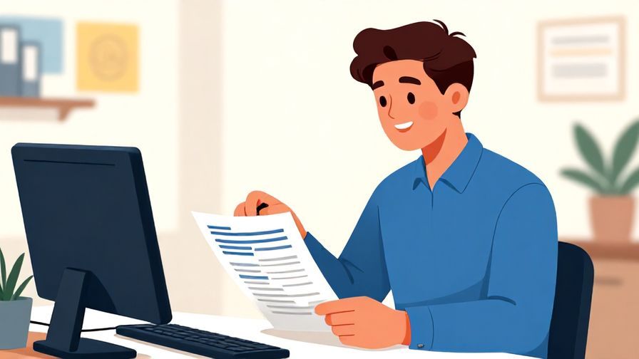 Illustration%20of%20a professional-looking person%20smiling%20while%20reviewing%20positive%20reports%20in%20an%20office%20setting%2C%20detailed%20background%2C%20vibrant%20colors%2C%20illustrated%20style
