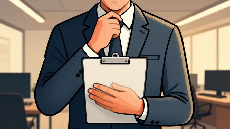 Illustration%20of%20a professional person holding a clipboard thoughtfully, office background with warm lighting, illustrated style