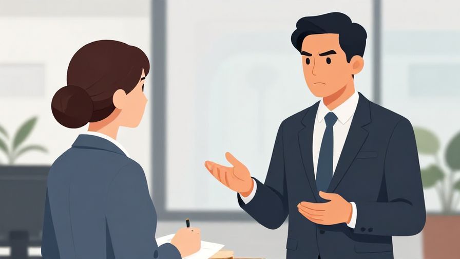 Illustration%20of%20a professional setting with two people politely discussing, one with a serious expression, office background