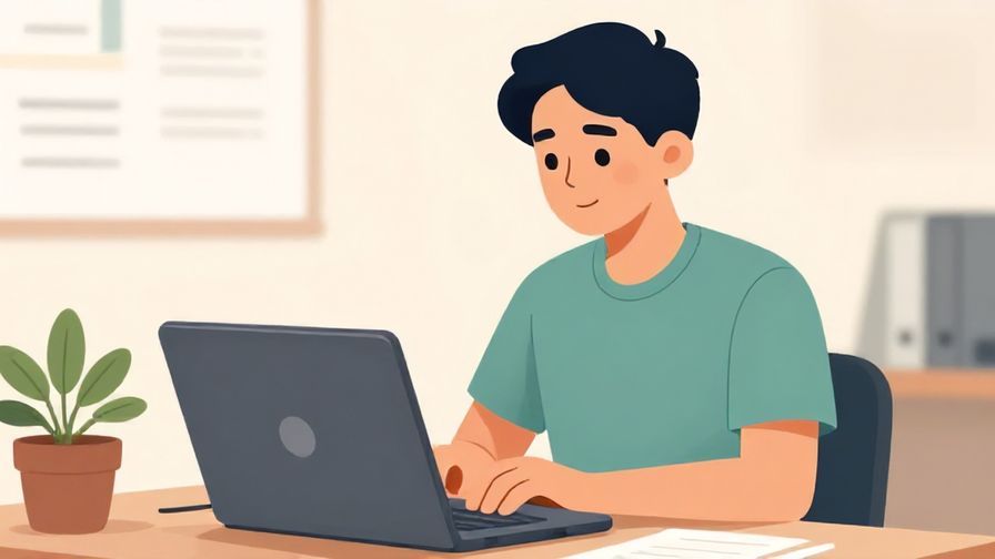 Illustration%20of%20a professional typing on a laptop in an office, calm and focused expression