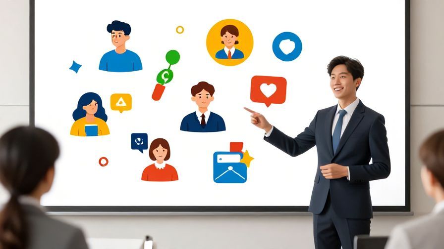 Illustration%20of%20a professional%20giving%20a%20presentation%20with%20metaphorical%20images%20floating%20around%20to%20show%20examples%2C%20vibrant%20colors%2C%20illustrated%20style