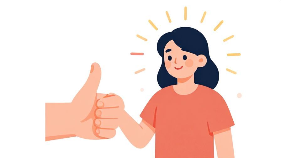 Illustration%20of%20a reassuring person giving a thumbs-up with a warm smile, surrounded by sun rays and soft dots