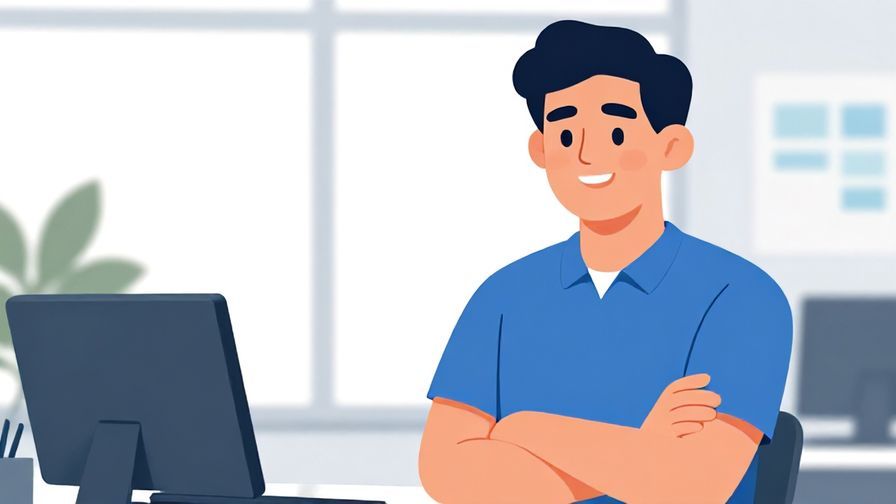 Illustration%20of%20a reassuring person smiling confidently, bright office background, illustrated style