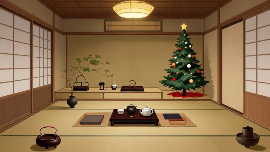 Illustration%20of%20a refined Japanese tea room decorated subtly for Christmas, with soft lighting and elegant atmosphere, illustrated style