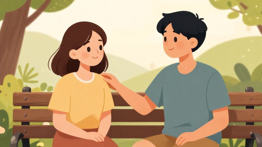 Illustration%20of%20a relaxed conversation between two people sitting on a bench, one reassuring the other with a gentle smile, soft natural background