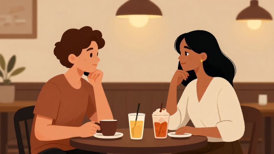 Illustration%20of%20a relaxed conversation between two friends at a cozy cafe, warm lighting