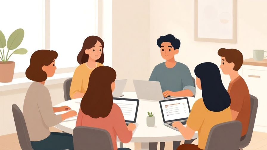 Illustration%20of%20a relaxed group chatting with one person looking slightly out of place, soft natural colors