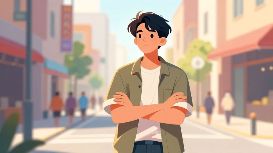 Illustration%20of%20a relaxed person crossing arms confidently, casual streetwear, soft glowing light, urban background, vibrant colors, illustrated style