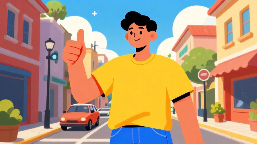 Illustration%20of%20a relaxed person giving a thumbs up with a bright sunny street scene, vibrant colors, illustrated style