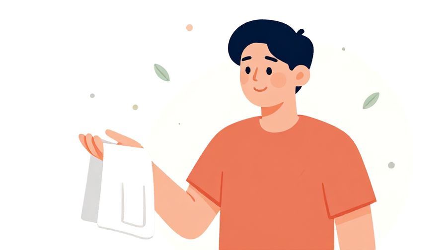 Illustration%20of%20a relaxed person holding out a hand for a towel with a gentle smile, surrounded by soft dots and floating leaves, illustrated style