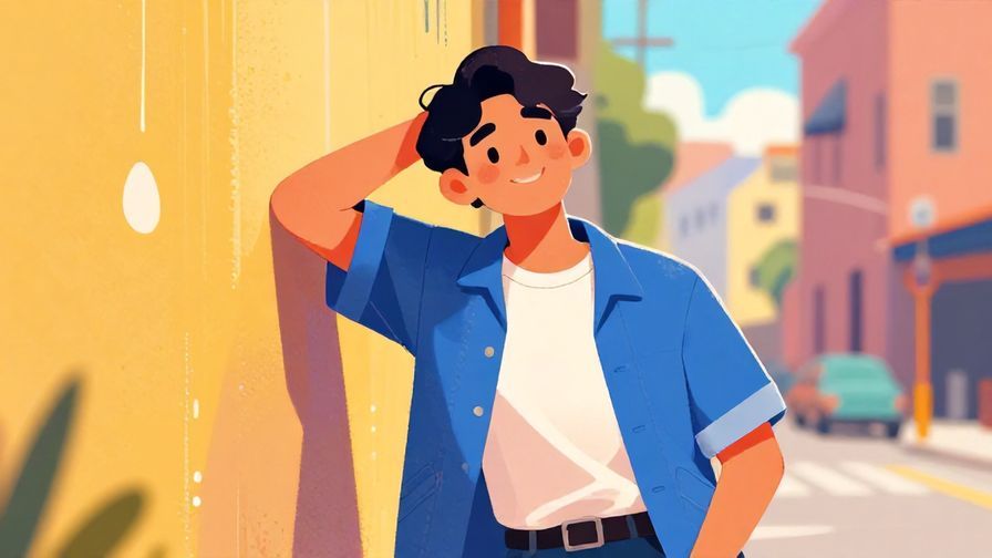 Illustration%20of%20a relaxed person leaning against a wall with a friendly smile, urban background, vibrant colors, illustrated style