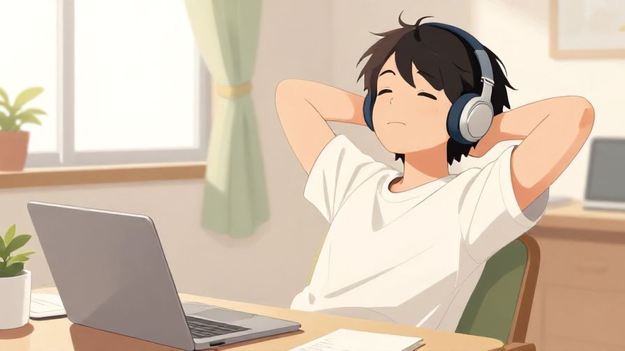 Illustration%20of%20a relaxed person leaning back in a chair with headphones, studying Japanese casually at home. Bright, easy-going atmosphere.