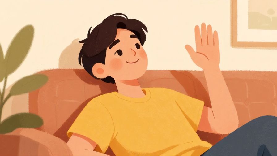 Illustration%20of%20a relaxed person leaning back%2C signaling with hand%20slow%20motion%2C friendly and informal atmosphere%2C warm colors%2C illustrated style