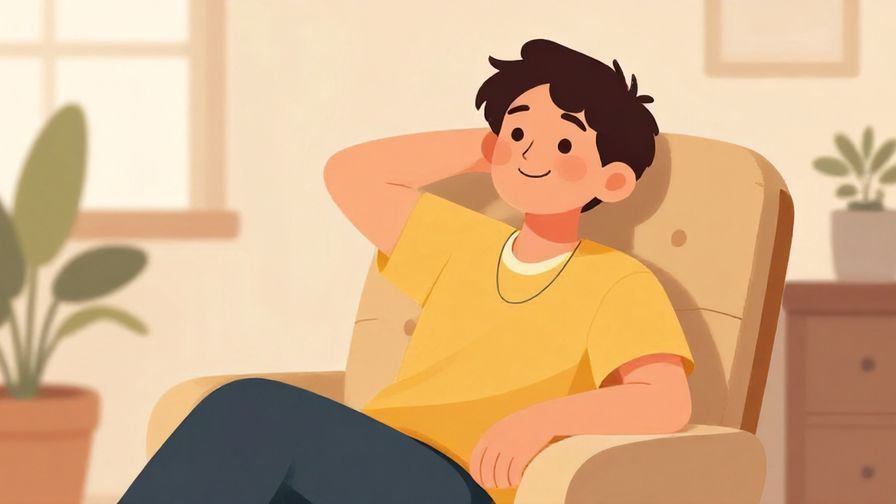 Illustration%20of%20a relaxed person leaning back on a chair with a satisfied smile, cozy indoor scene