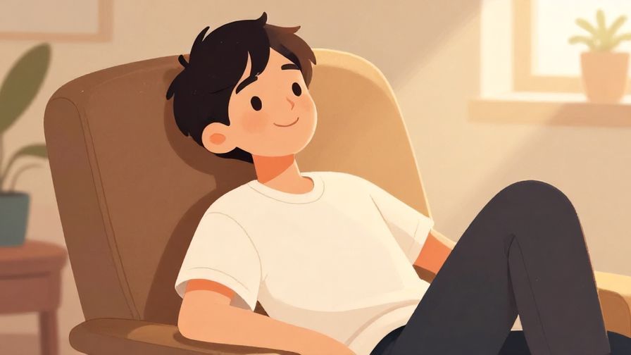 Illustration%20of%20a relaxed person leaning back in a chair with a gentle smile, casual home setting, warm lighting.